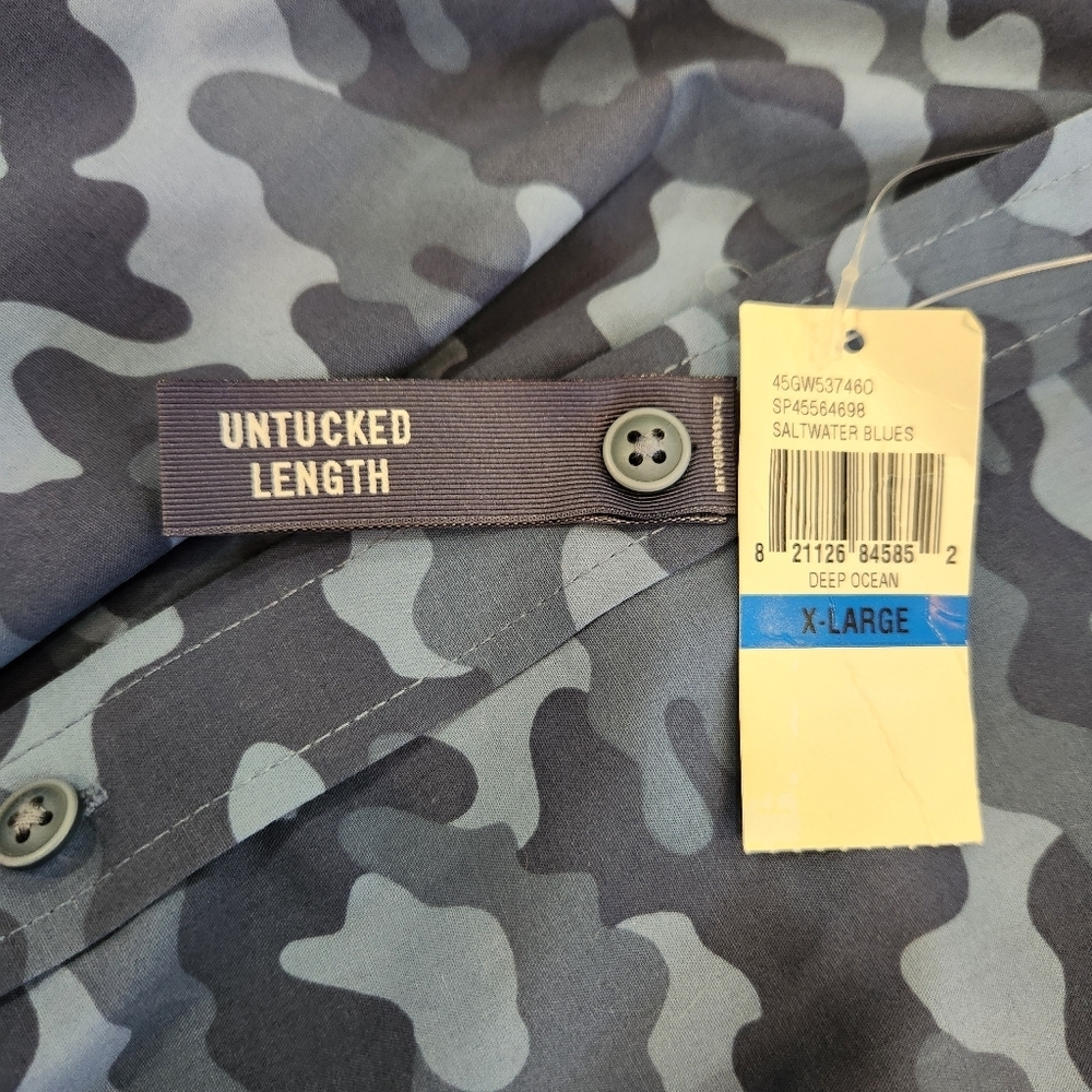 NWT Izod Saltwater Shirt Men's XL Blue Camouflage Untucked Long Sleeve Stretch - Picture 4 of 12